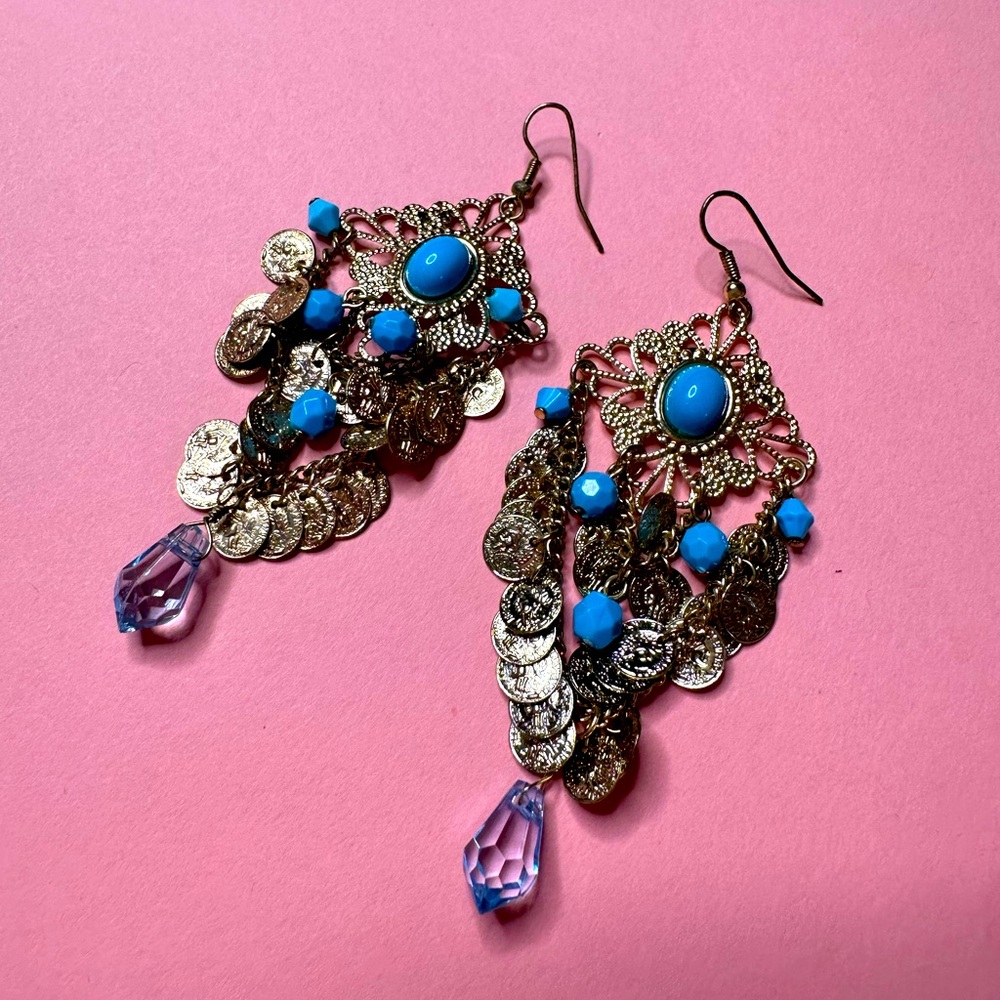 Turquoise‎ and Gold Chandelier Earrings